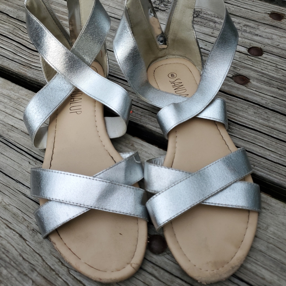 Silver zip up gladiator ankle flats